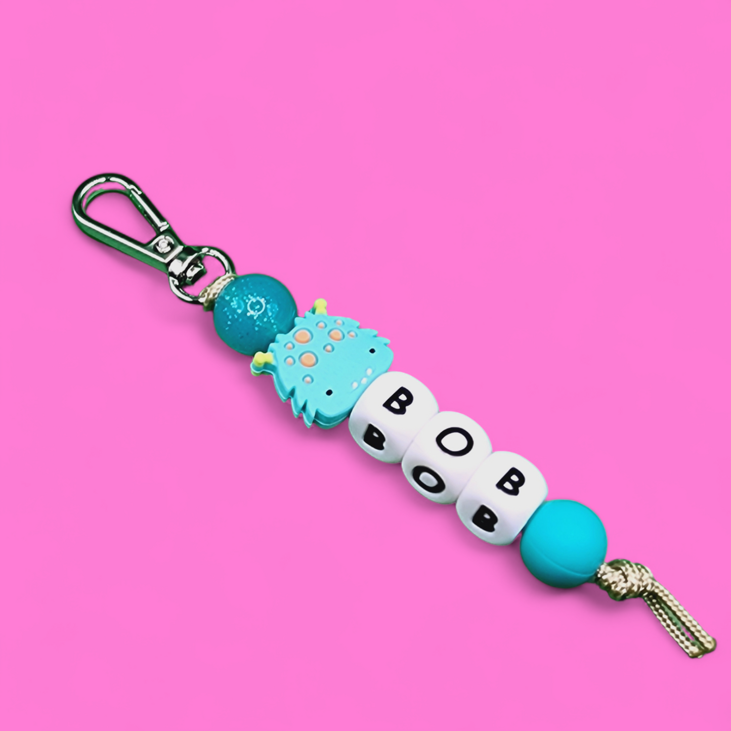 Teal Monster Name Keychain